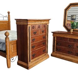 Queen Bedroom Set – Solid Wood Dressers + Bed Frame + Free Mattress