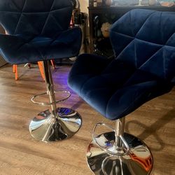 Set Of 2 Velvet Blue Navy Bar Stools