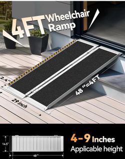 New FACHNUO 4 Feet Portable Wheelchair Ramp, Non-Skid Aluminum Handicap Ramps with Handle, Folding Threshold Wheel Chair Ramp for Home Steps, Stairs,
