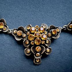Vintage Necklace, rhinestones, gold colored, adjustable