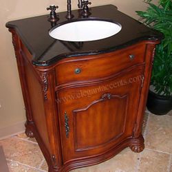 29” Wide Bathroom Vanity Sink Cabinet- Cherry Finish w/ Black Granite Top