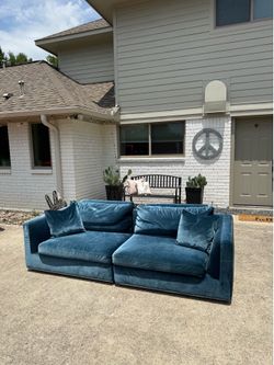 Rove Concepts Blue Velvet Sofa – Excellent Condition