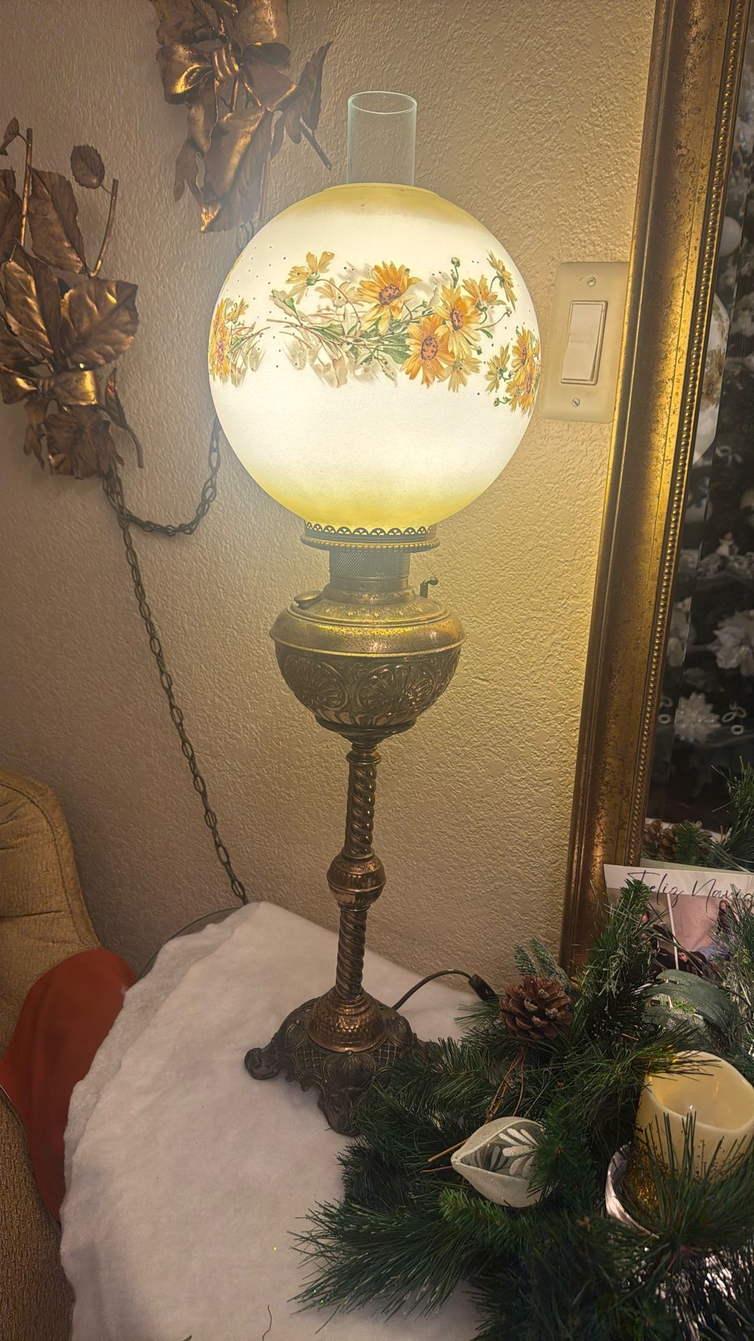 Vintage Brass Oil Lamp 