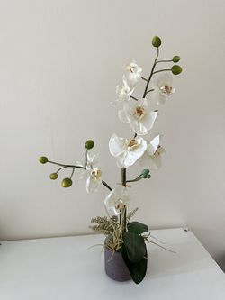 White orchird in pot - faux flowers