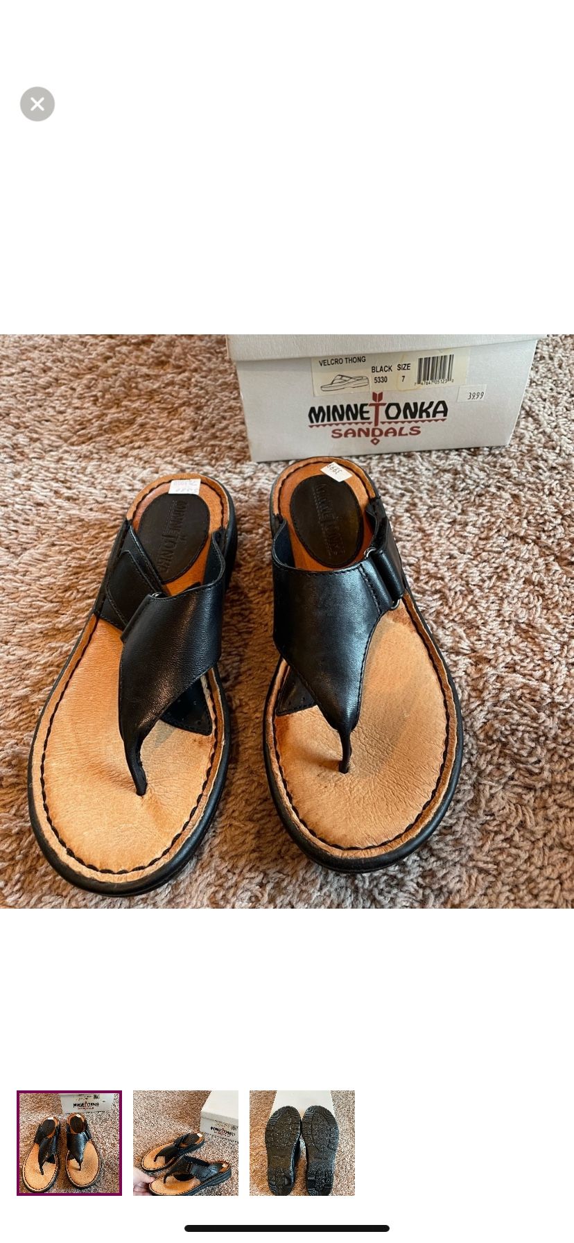 Minnetonka Black Leather Sandals NWT Box Included