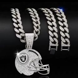 New Raiders football iced chain necklace 20" gold Or Silver OTHER TEAMS AVAILABLE SHIPPING Available