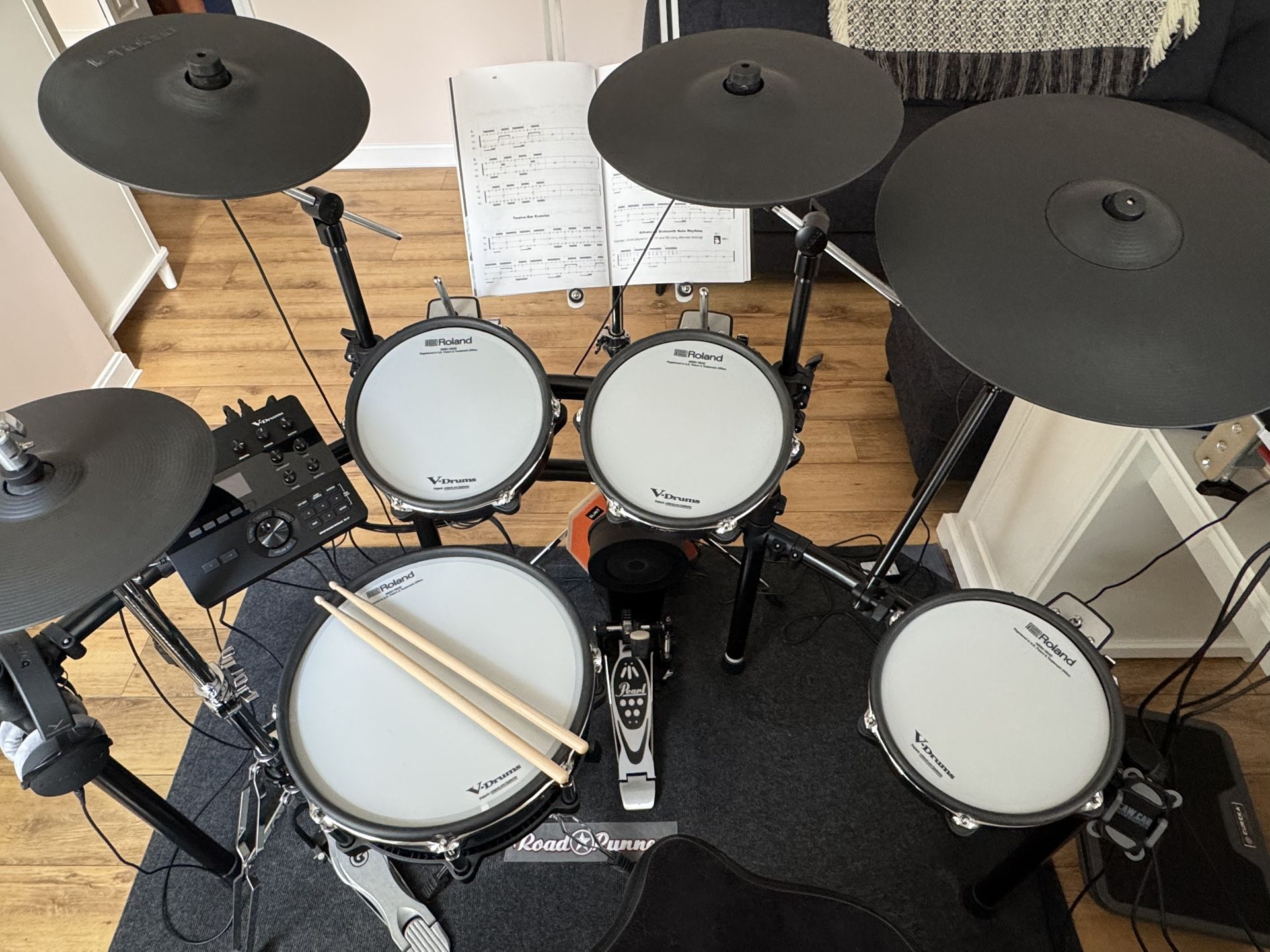 Roland TD-27KV V-Drums Kit + PM-100 Monitor, Throne, Hardware + $500-Value Accessories — Light Use!