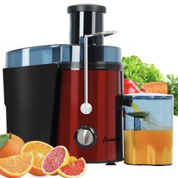 Centrifugal Juicer Extractor with Wide Mouth 3” Feed Chute for Fruit Vegetable, Easy to Clean, Stainless Steel, BPA-free (Red)