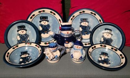 Christmas Snowman Teapot And Dessert Set