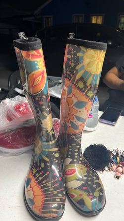 Colorful Floral Print Rain Boots