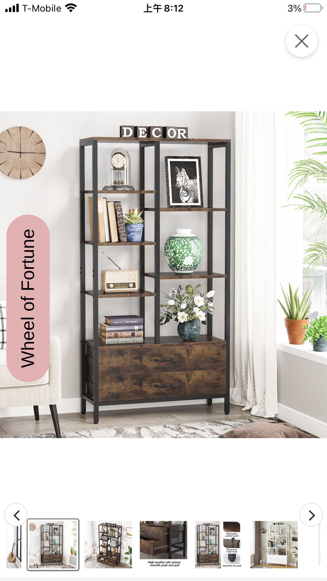 67" Bookshelf, Freestanding Etagere Bookcase with 2 Drawers & Shelves