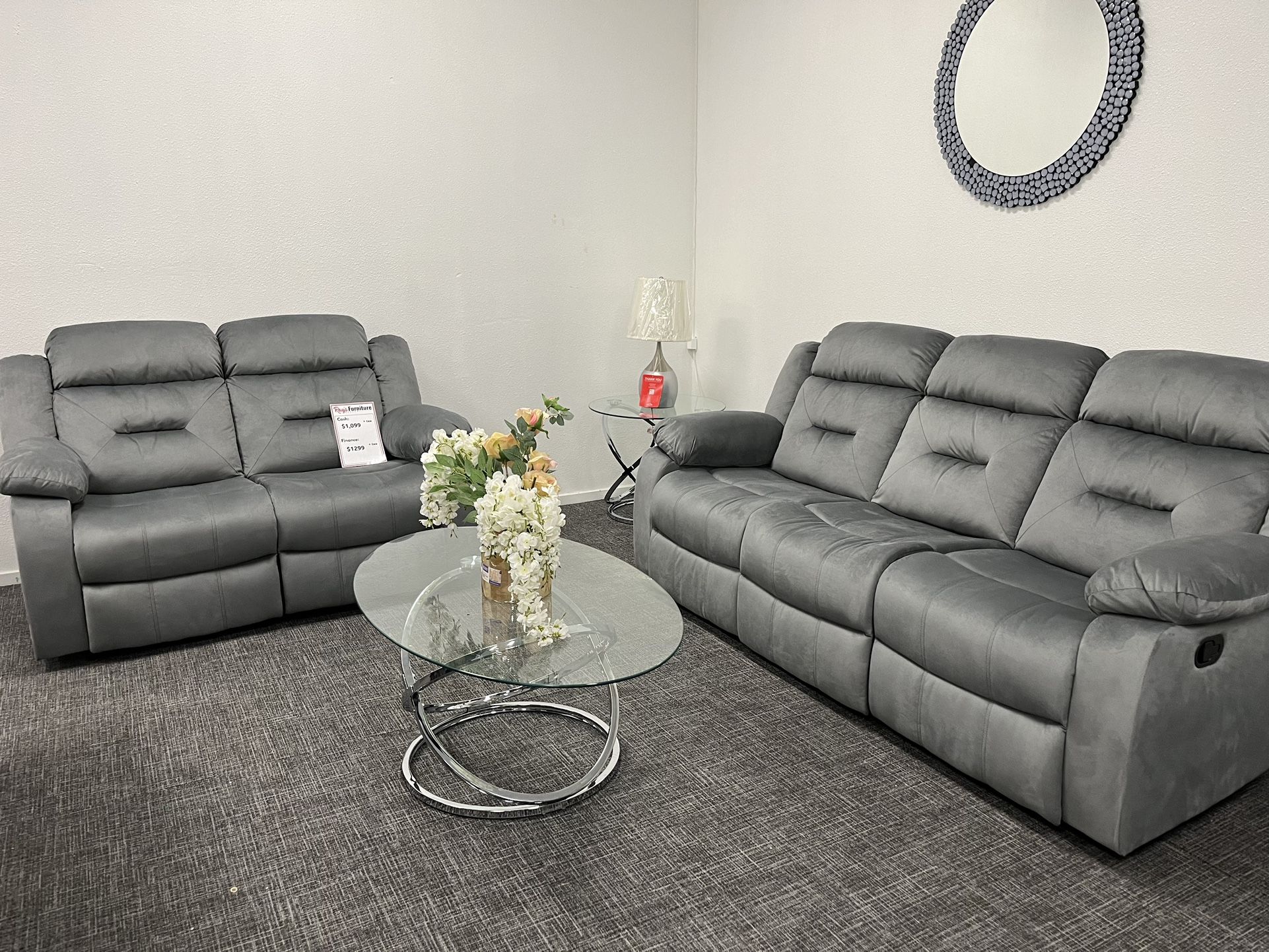 2 Pc Gray Sofa & Loveseat Recliner Set