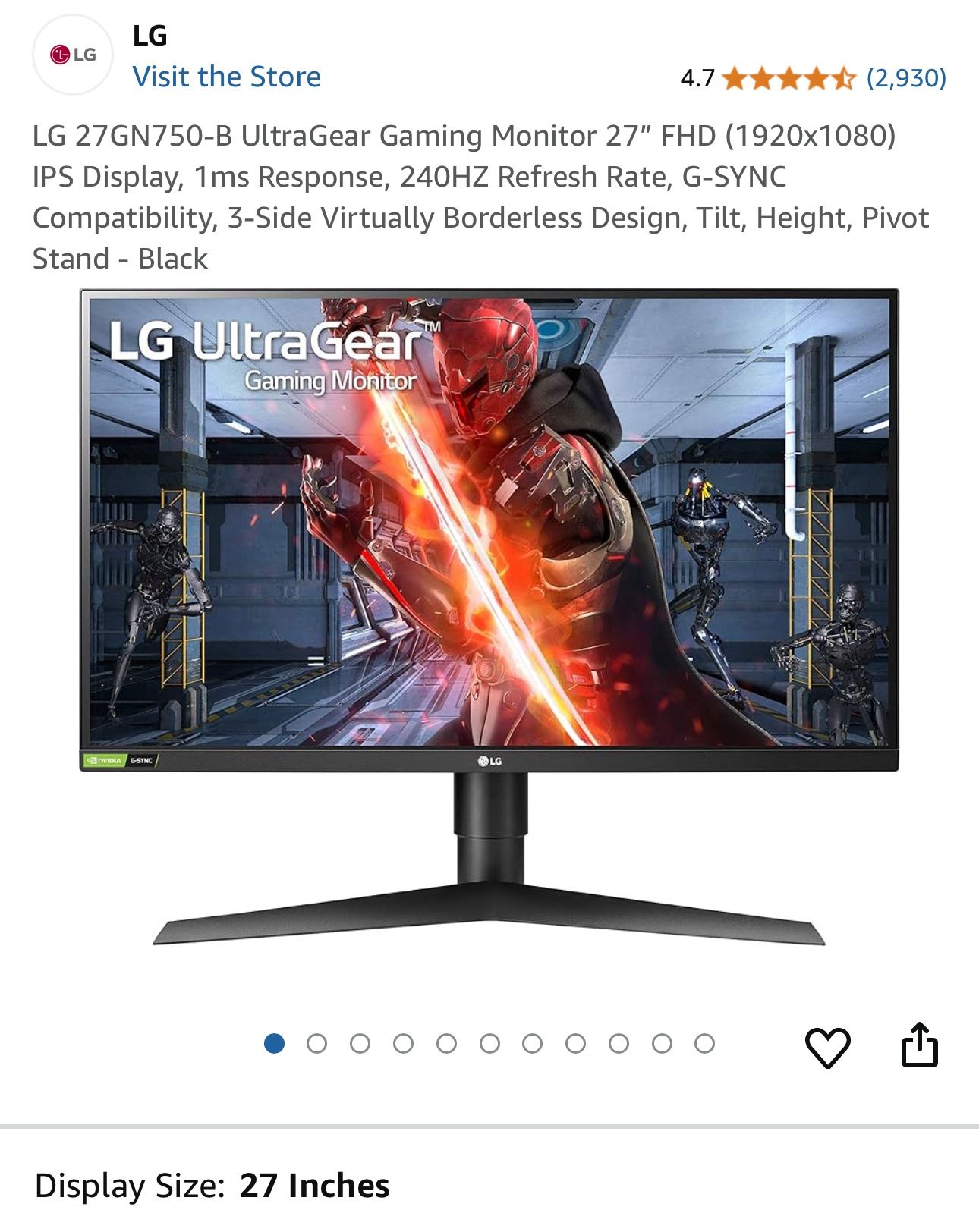 LG UltraGear 27 Inch Gaming Monitor