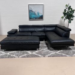 Black Faux Leather Sectional w Ottoman 🚛Delivery Available