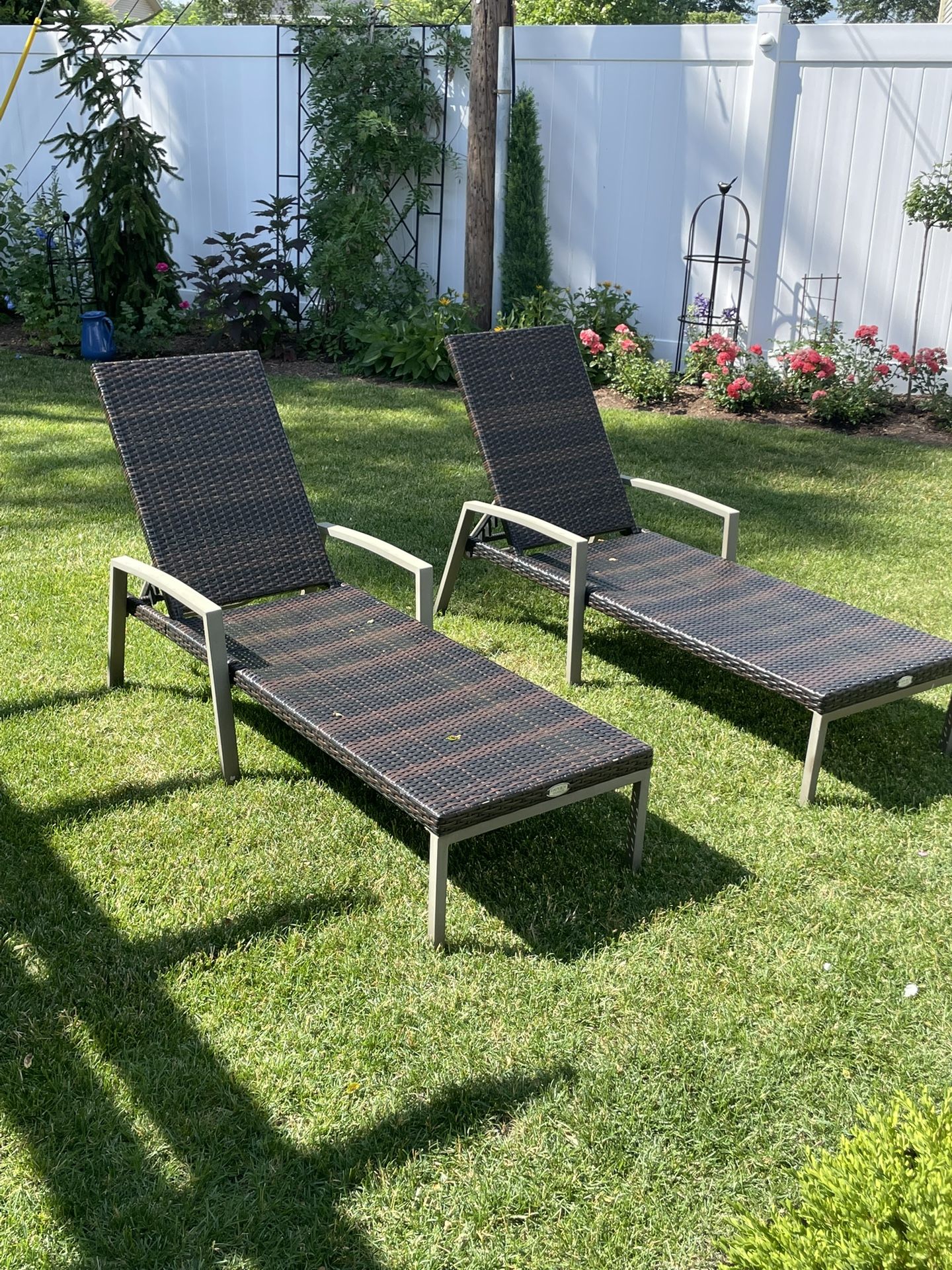 Set of Two Brown Woven Lawn Chairs