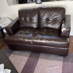 Chocolate Brown Faux Leather Love Seat Sofa