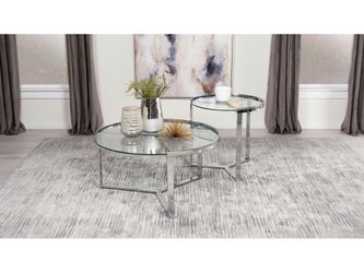 Delia Chrome 2-Piece Round Glass Top Nesting Coffee Table