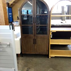 Amira Vintage Walnut And Charcoal Black Arch Display Cabinet 