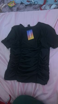 NWT Black Ruched Square Neck Top