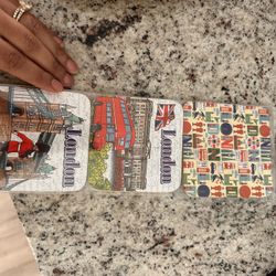 London Travel Theme Coasters Set of 4 – Decorative Drink Coasters NEW MOVING OUT SALE