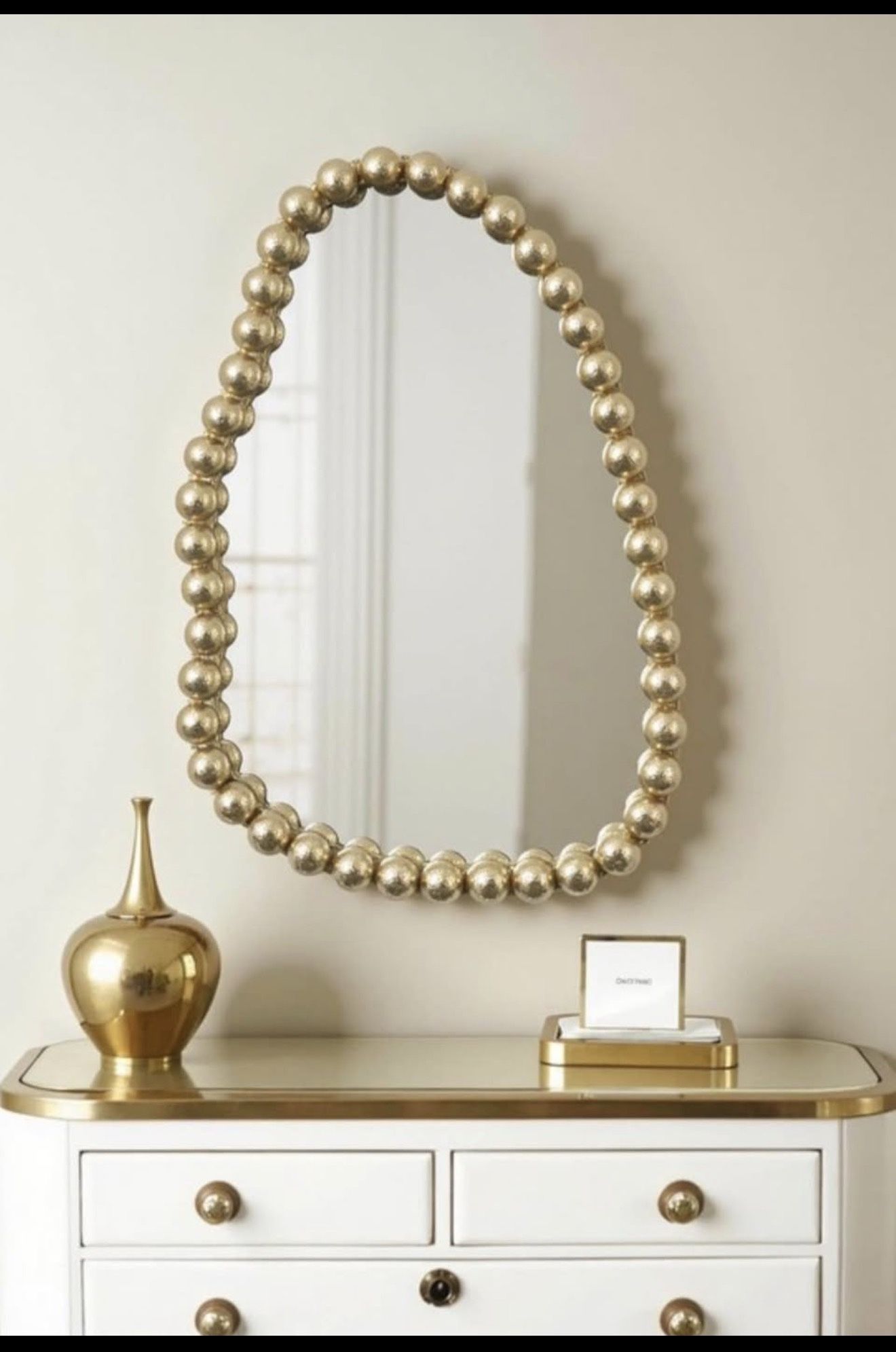 sawsile Gold Irregular Mirror,20x30” Rustic Farmhouse Gold Modern Wood Distressed Vanity Accent Asym