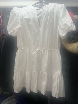 White Eyelet Mini Dress with Puff Sleeves