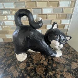 Vintage Door Stop Ceramic Black Cat