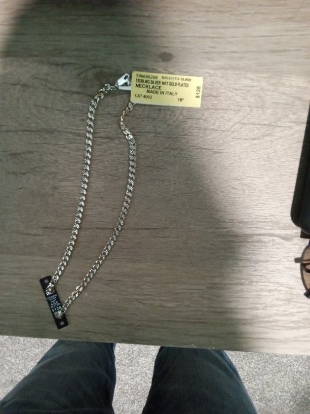 New Sterling Silver 14 Kt Gold Real Italian Chain