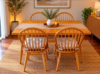 Wood Dining Table with 4 Windsor Chairs