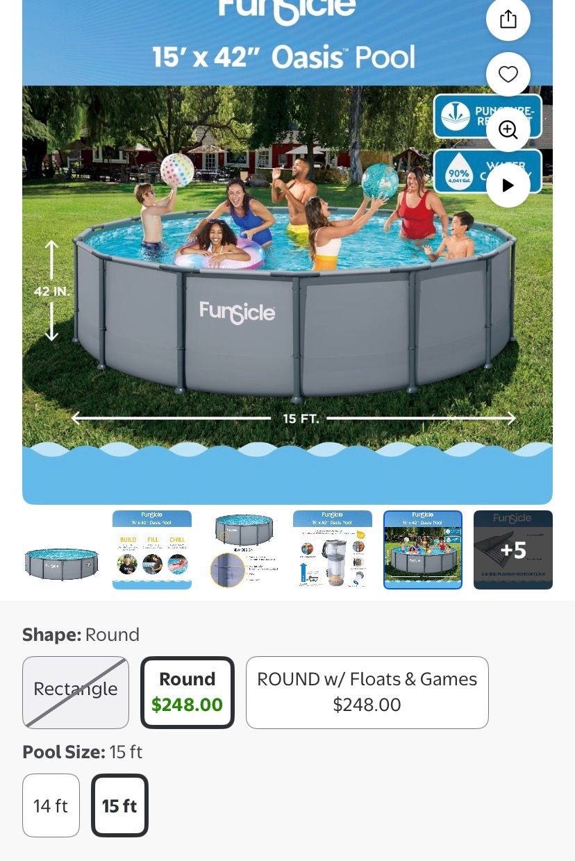 Used Funsicle 15ft Oasis Above Ground Metal Frame Swimming Pool.