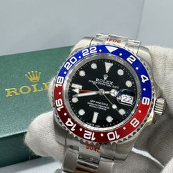 Brand New Automatic Movement  “Pepsi Edition” Black Face / Blue And Red Bezel / Silver Band Designer Watch With Box!
