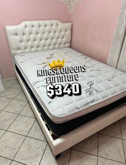 New Queen bed frame with mattress