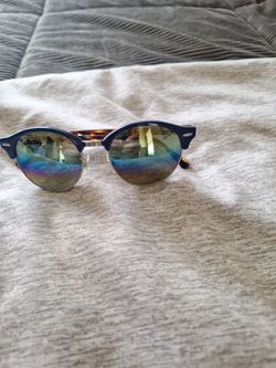 Ray-Ban sunglasses two-tone mirrored lenses blue frame with brown tortoise arms