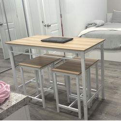Dining Table with 4 Stools – Modern & Space-Saving!