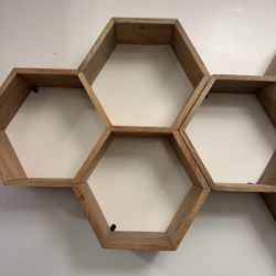 World Market Wooden Hexagon Wall Shelves – Set of 3 (Honeycomb Style)