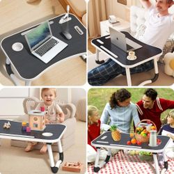 Foldable Laptop Stand Lap Desk with USB Charge Port | Portable Laptop Stand for Desk, Bed & Couch | Lap Desk with Cup Holder & Tablet Slot, Side Dra