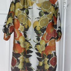 Italian Vintage Fruit Print “Citrus Medley” Sheer Blouse