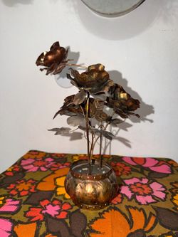 Vintage Copper Rose Music Box Sculpture