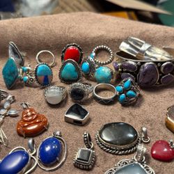 Sterling Turquoise Gemstone Ring Cuff Pendant