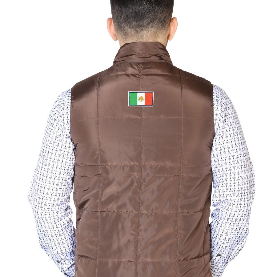 Brown Vest El General Brand With Mexican Flag- Chaleco Cafe Con Bandera Mexicana