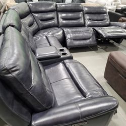 🔥 Top-Grain Leather Power Sectional
