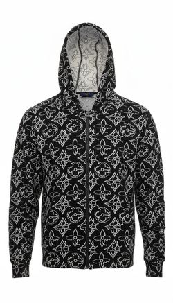 Louis Vuitton x NBA Monogram Flower Quilted Zip Hoodie Black White XL RM212M