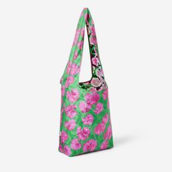 Poppy/Geranium Leaf Pink/Green Reversible Reusable Bag DVF Diane Von Furstenberg