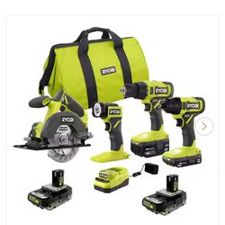 YOBI ONE+ 18V Cordless 4-Tool Combo Kit with 1.5 Ah Battery, 4.0 Ah Battery, and Charger