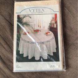 Vintage New Old Stock 1970'S Vytex Vinyl Lace Tablecloth Lace 70" Round Organdy Applique