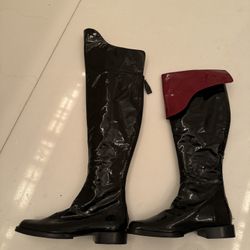Chanel Black Patent Leather Riding Boots
