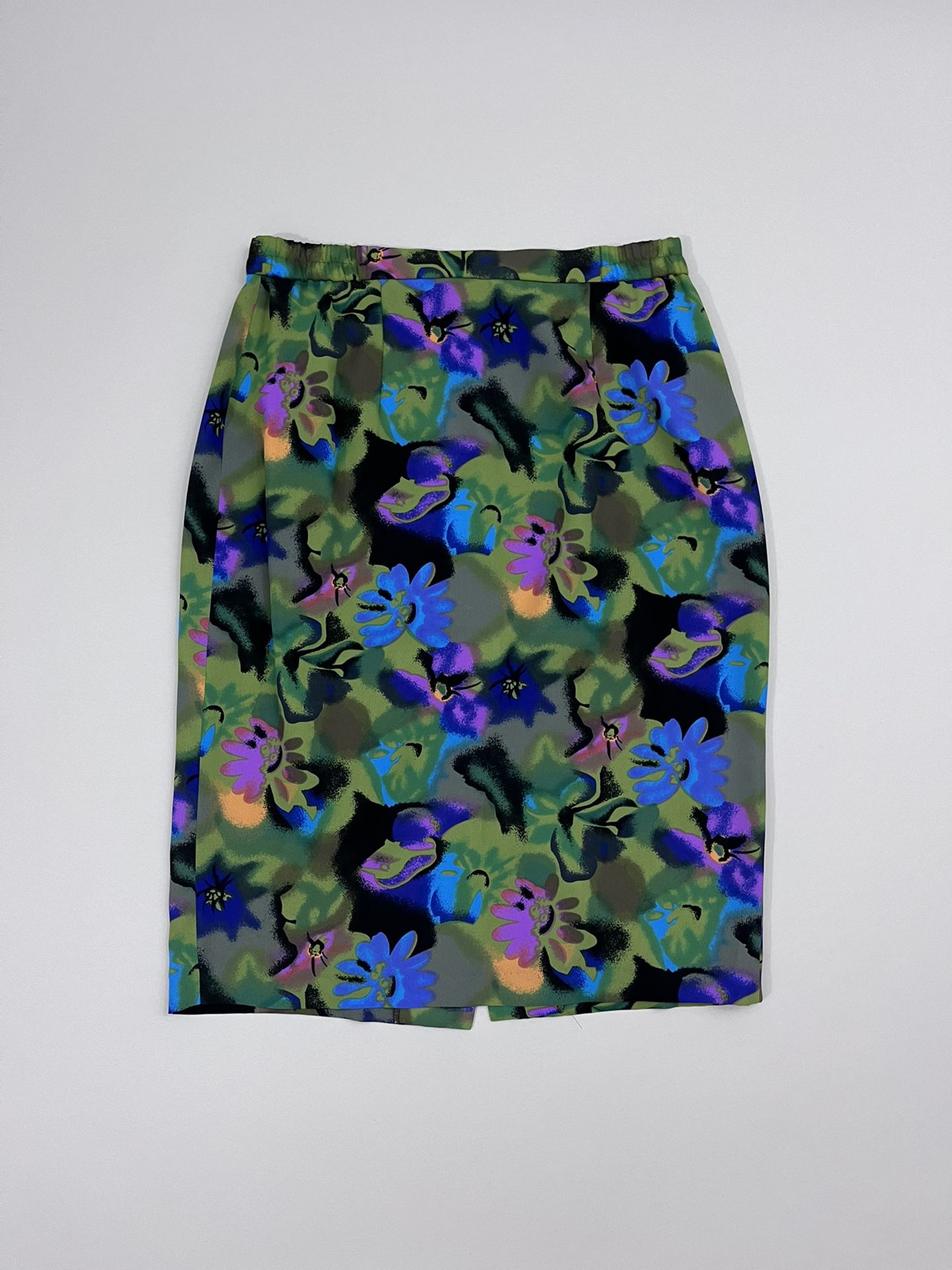 Vintage 80s Skirt floral Print Pencil Skirt Green Multi Colored Size 11