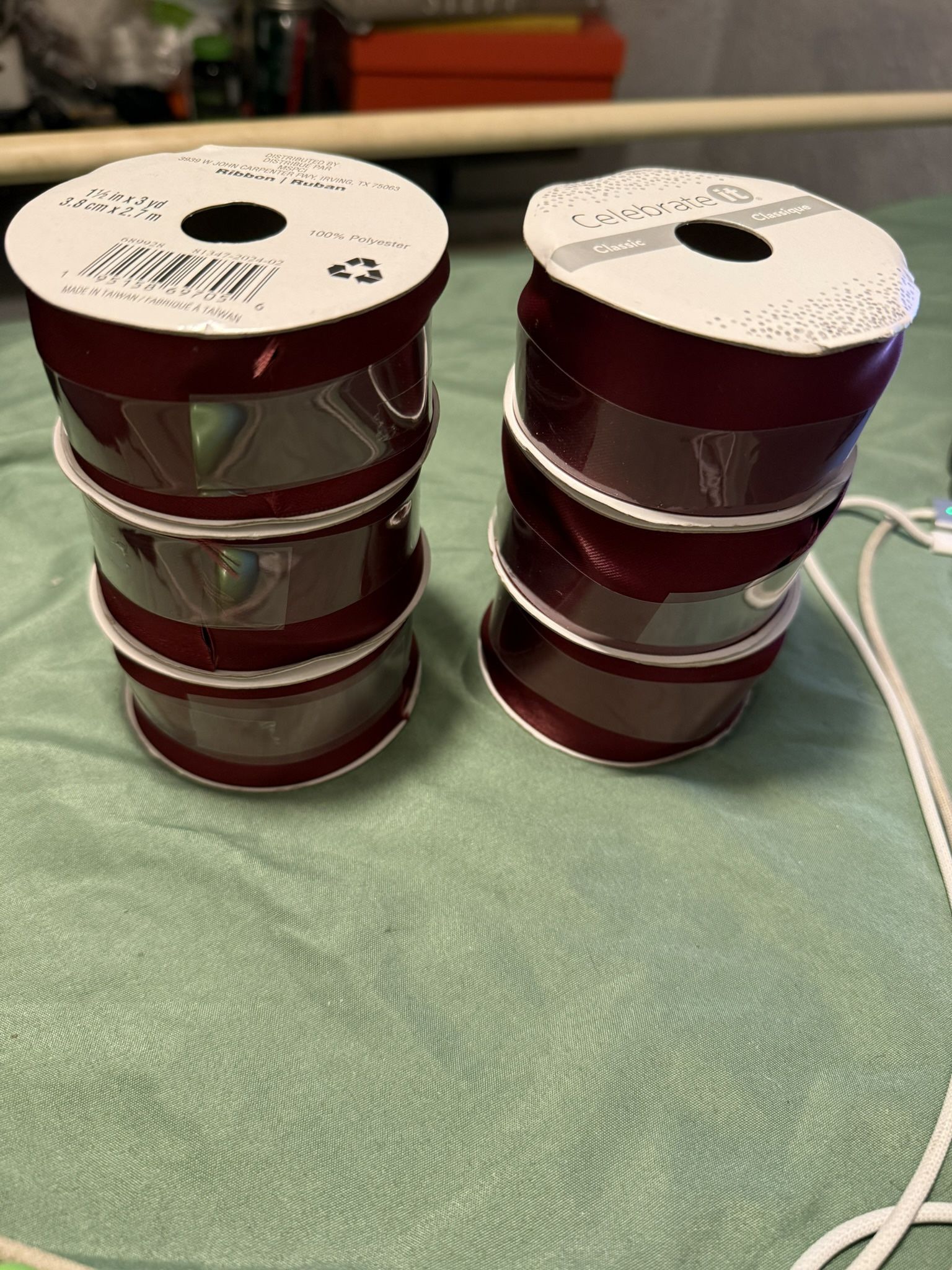 Celebrate It Satin Wired Ribbon - Burgundy 1.5” X 3yd