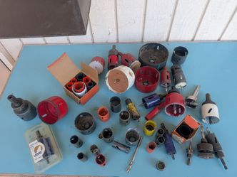 Hole Saws, assorted sizes and miscellaneous drivers