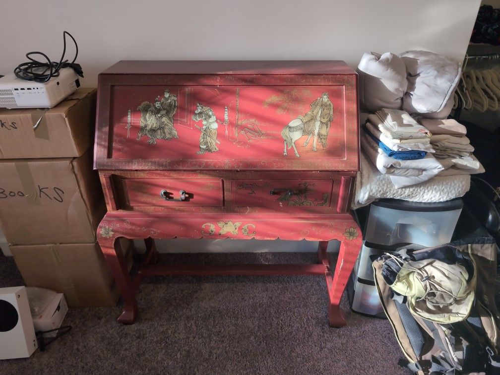 Dark Red Hand Painted Secretary Desk